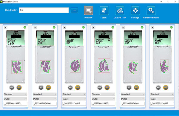 Screenshot of whole slide scanner interface.